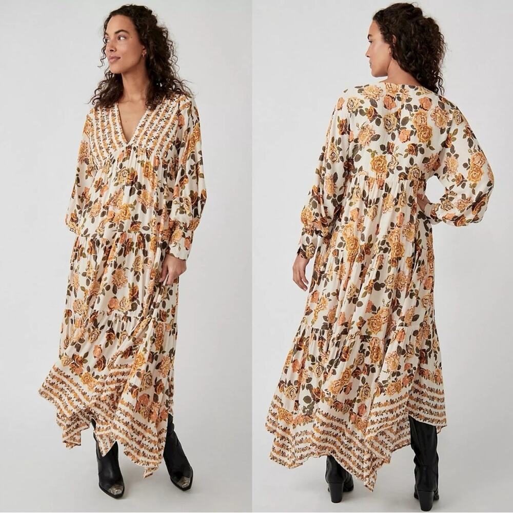 Free People Cream Maxi Dress with Mustard Floral Print - Picture 4 of 16